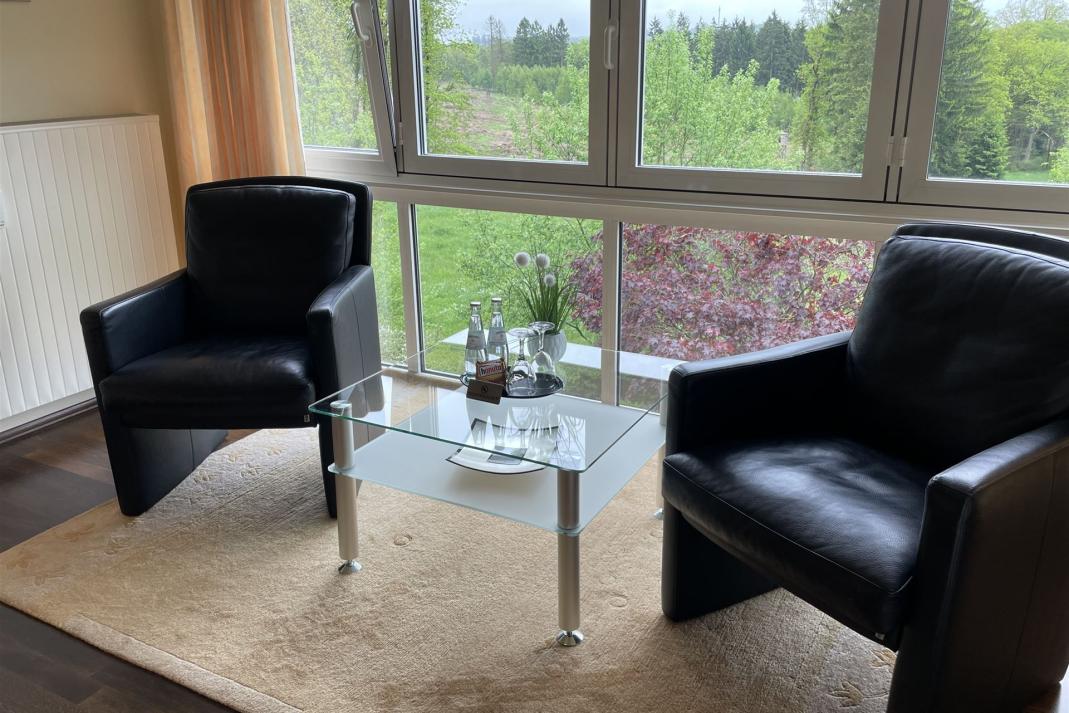 Das Bild zeigt die Sitzgruppe im Doppelzimmer